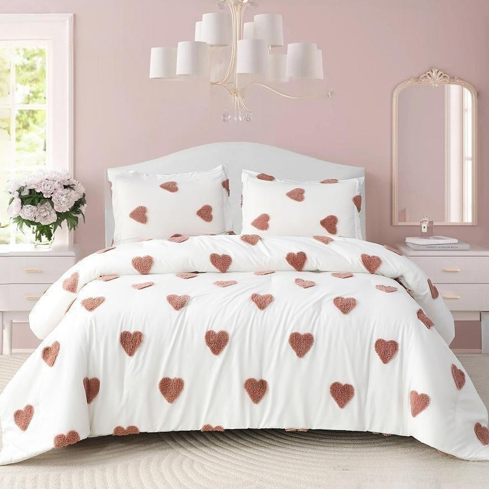 Talulah หัวใจ Tufted Chenille เย็บปักถักร้อยผ้านวมชุดผ้านวมชุดเครื่องนอน