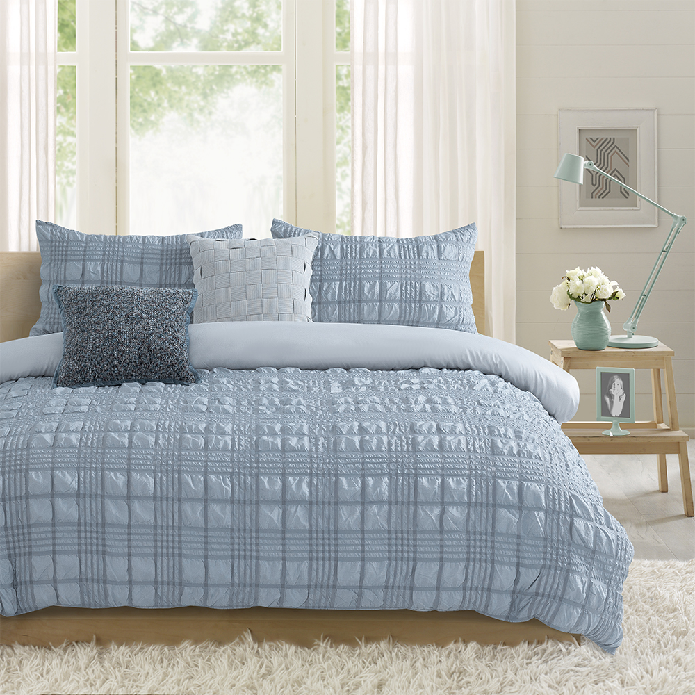 Nina Textured Geometric Arc นูน Crinkle ผ้านวมชุดผ้านวมชุดเครื่องนอน