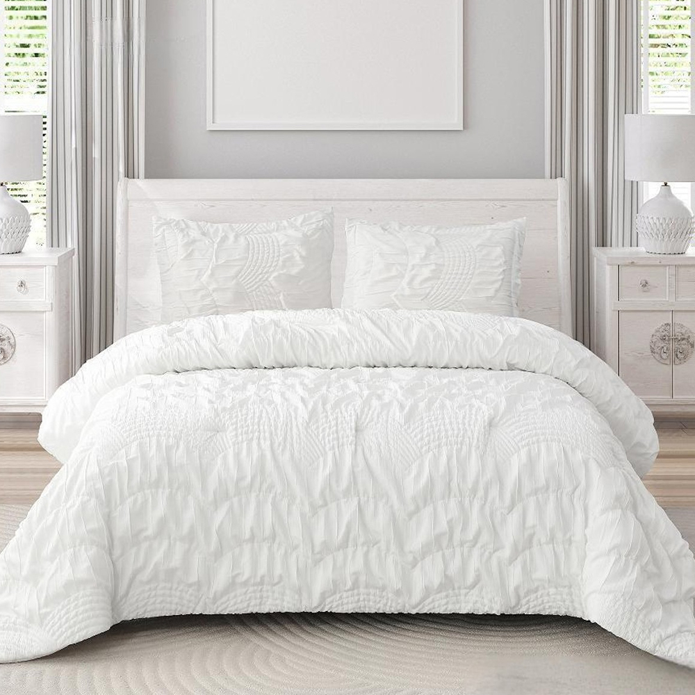 Armando Textured Geometric Ruched ผ้านวมคลุมชุดผ้านวมชุดเครื่องนอน