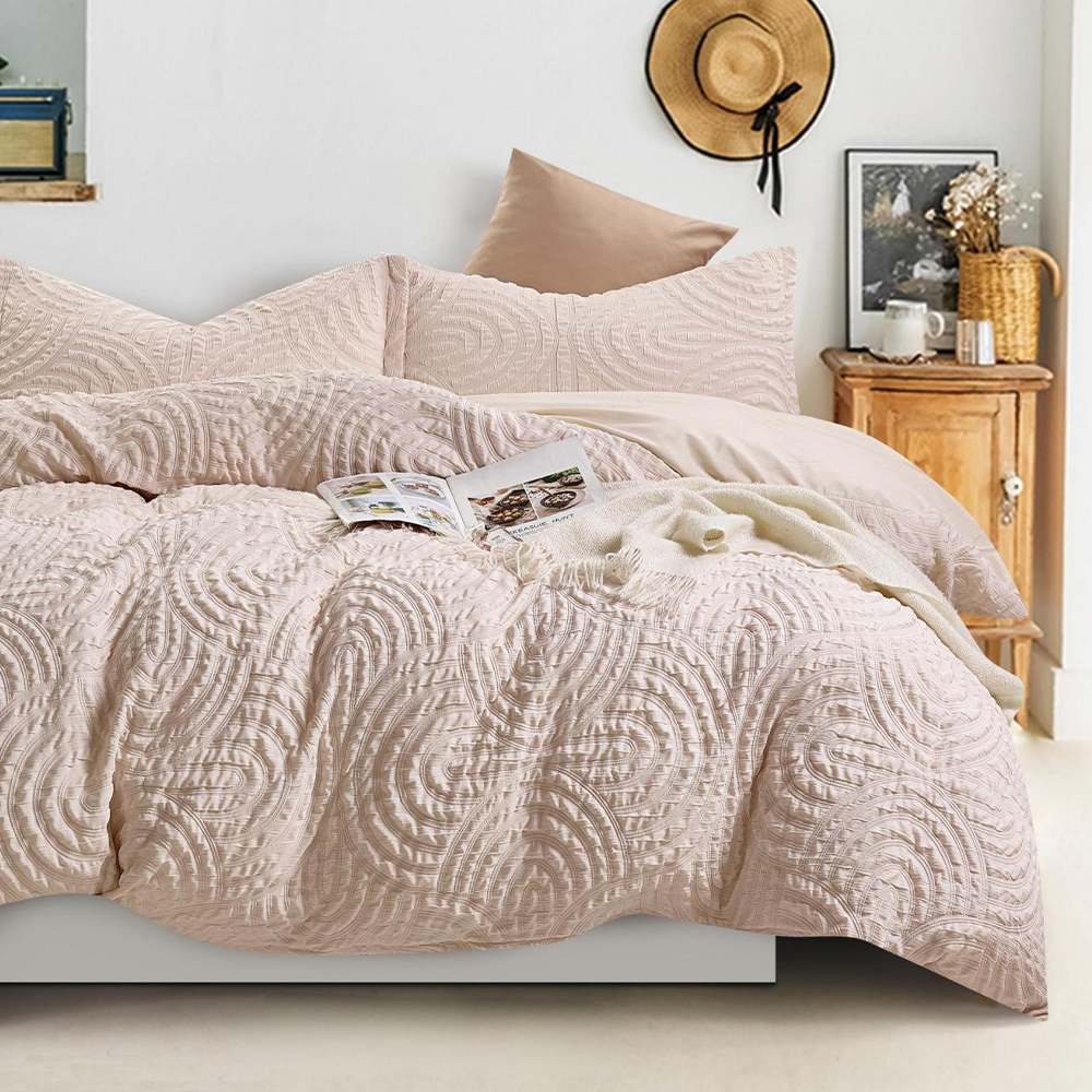 Nina Textured Geometric Arc นูน Crinkle ผ้านวมชุดผ้านวมชุดเครื่องนอน