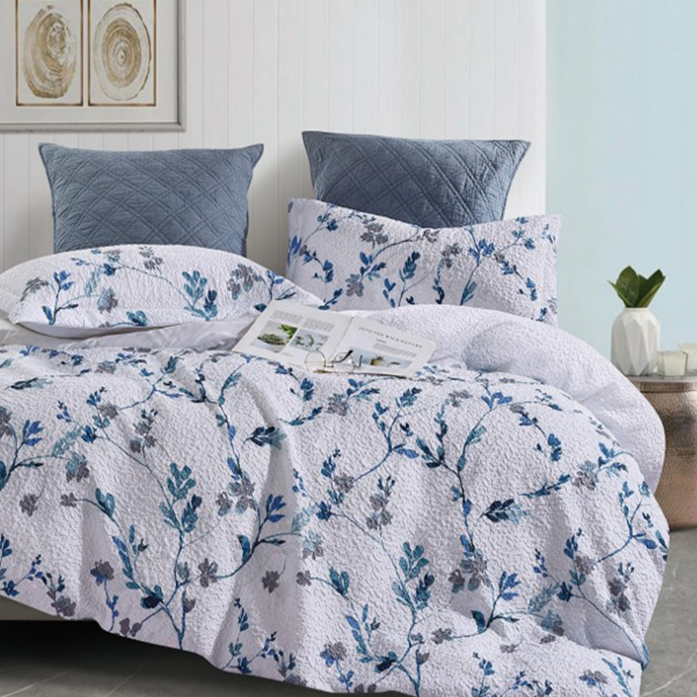 Margot Textured Floral พิมพ์ Seersucker ผ้านวมชุดผ้านวมชุดเครื่องนอน