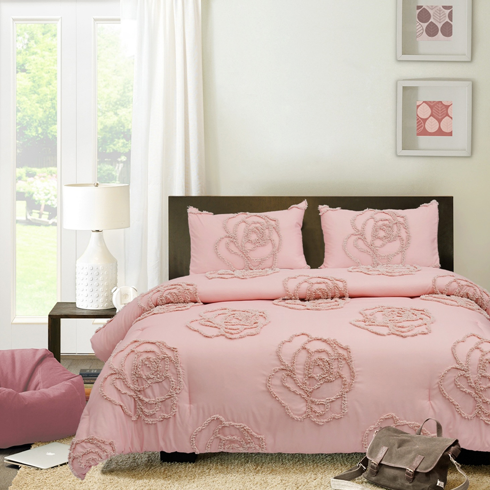Mirelle Rose ดอกไม้ Tufted Chenille เย็บปักถักร้อยผ้านวมชุดผ้านวมชุดเครื่องนอน