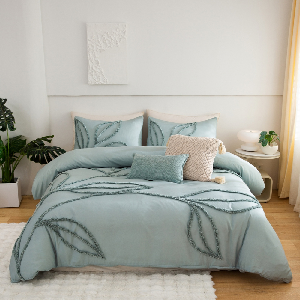 Sammy Leaf Tufted Chenille เย็บปักถักร้อยผ้านวมชุดผ้านวมชุดเครื่องนอน