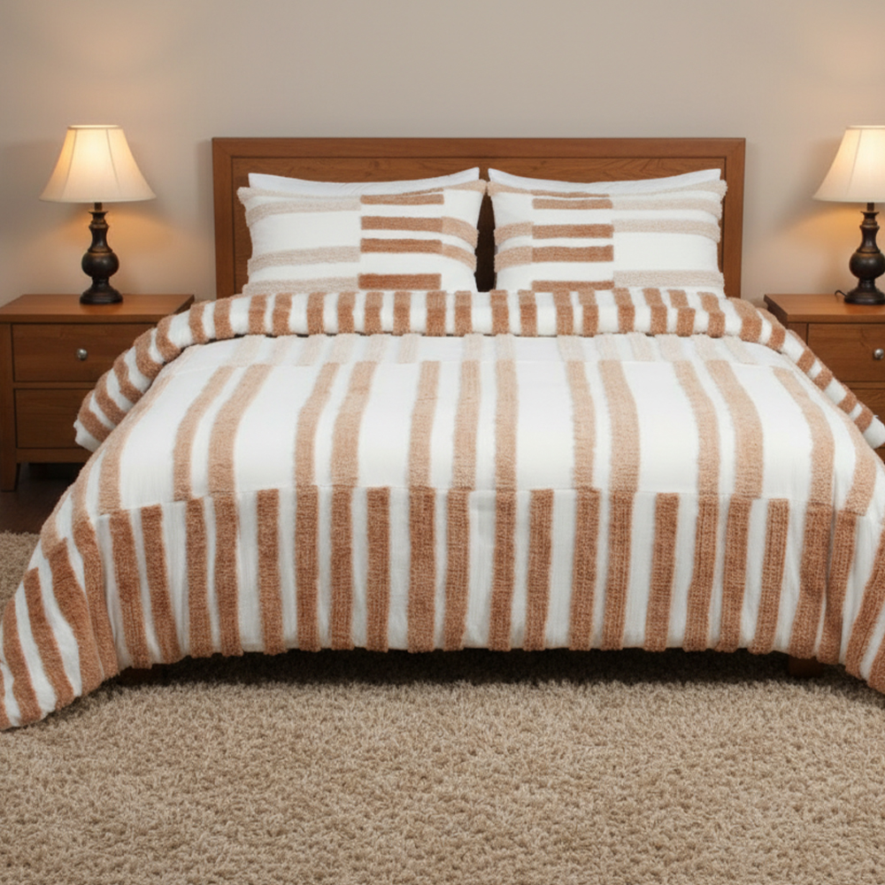 Collette Strip Tufted Chenille เย็บปักถักร้อยผ้านวมชุดผ้านวมชุดเครื่องนอน