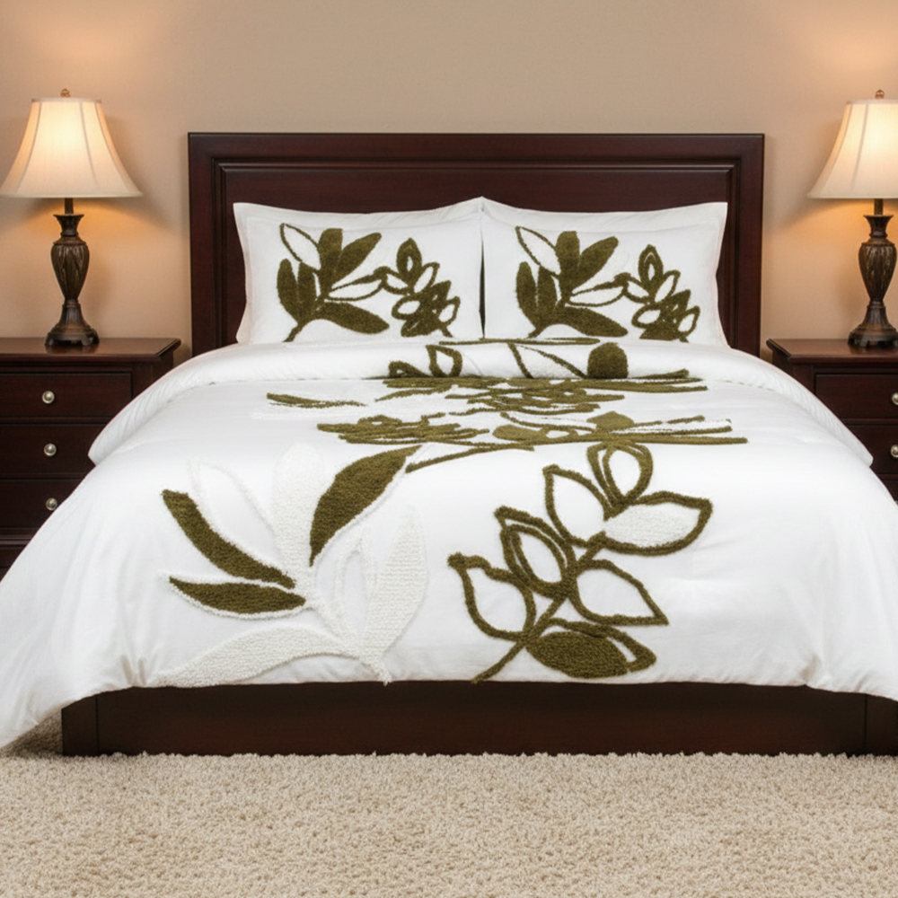 Gia ใบพฤกษศาสตร์ Tufted Chenille เย็บปักถักร้อยผ้านวมชุดผ้านวมคลุมชุดเครื่องนอน