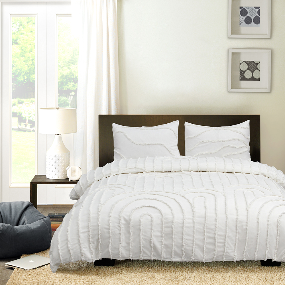 Ava Geometric Arc โมเดิร์น Tufted Chenille เย็บปักถักร้อยผ้านวมชุดผ้านวมชุดเครื่องนอน